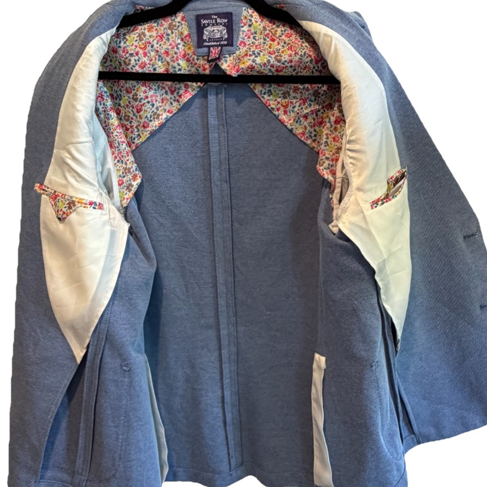 Savile Row Company Blue Casual Blazer 44R Floral Lining Cotton Sport Coat - Picture 2 of 11